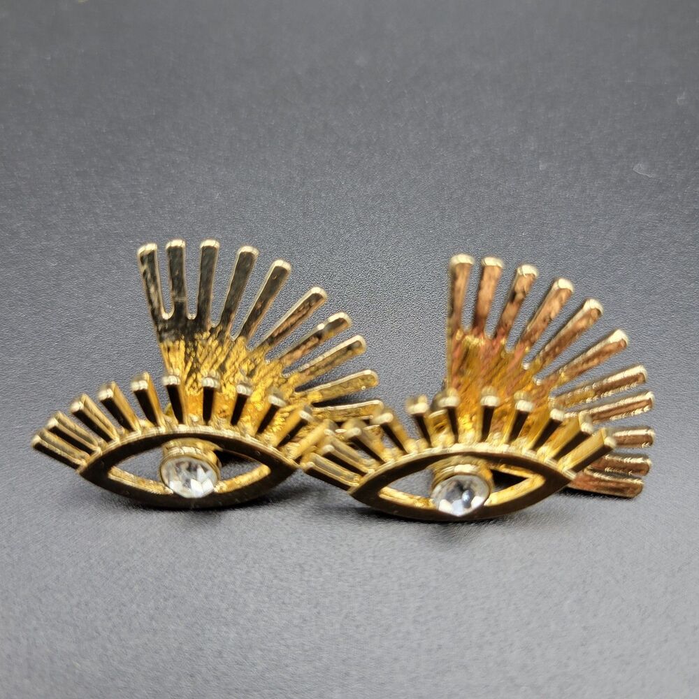 Medium Surrealist Sunburst Stud Women Gold Rhinestone Evil Eye Earring